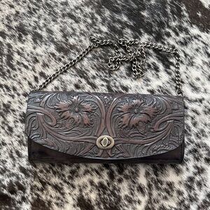 Elegant Brown Embossed Leather Clutch